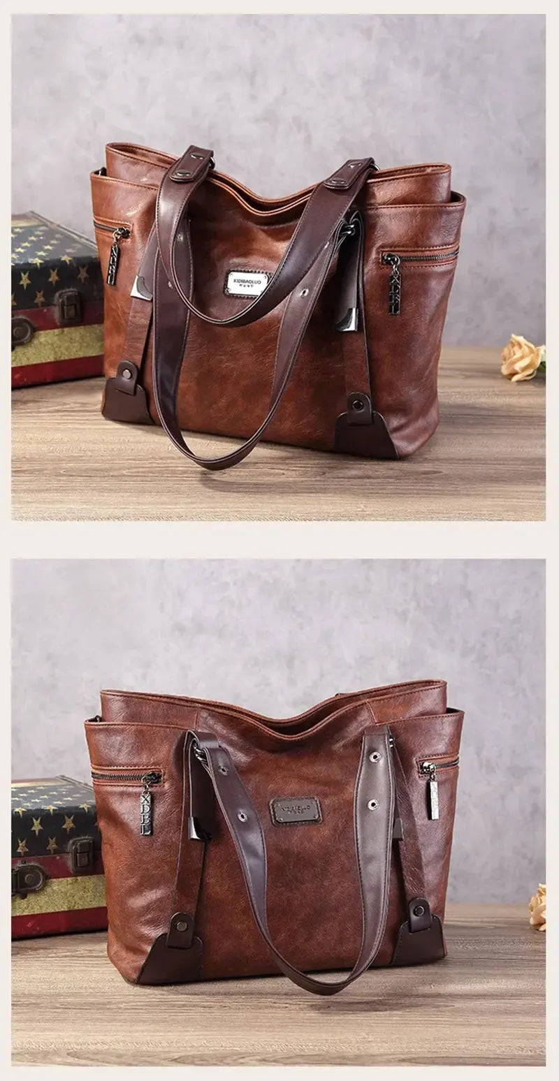 Vintage Women's Tote Bag 2025 New PU Leather Shoulder Bag Large Capacity Handbags Retro Style Crossbody Bags for Women