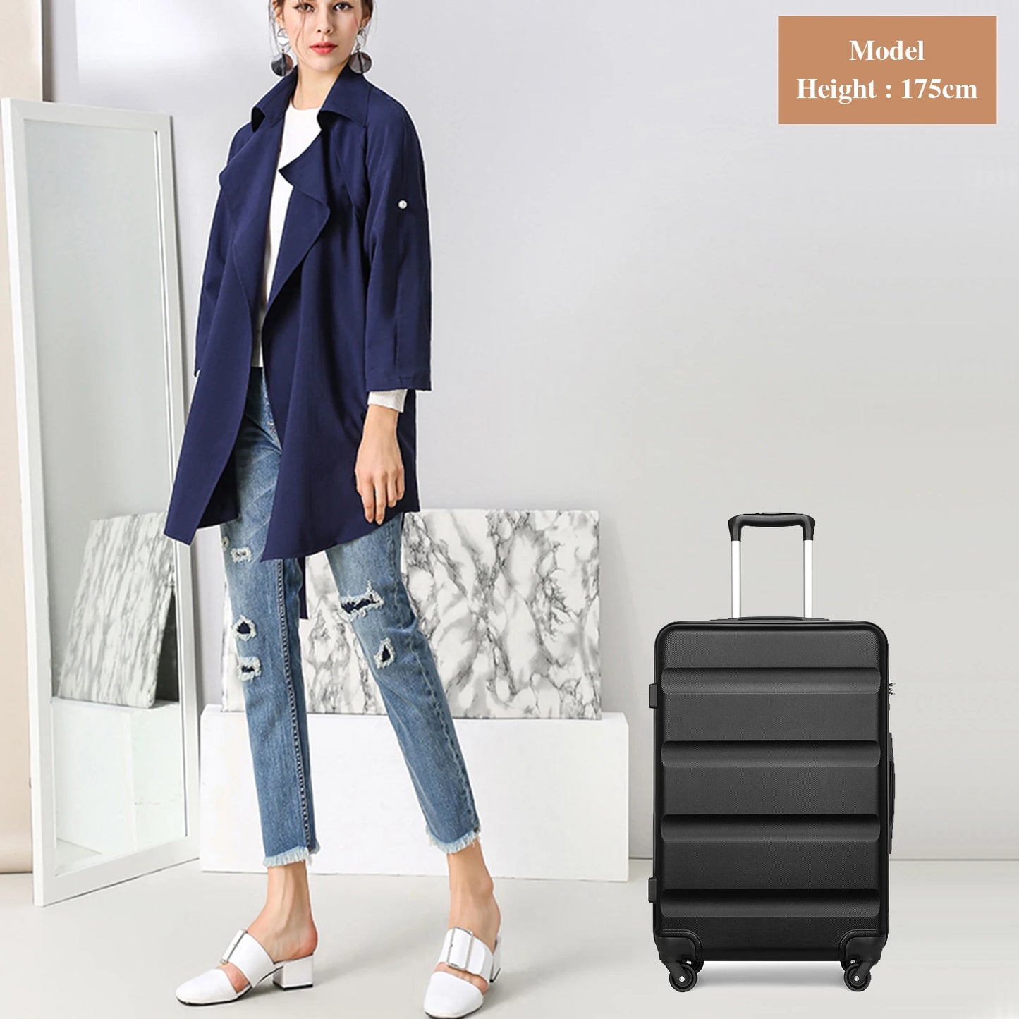 KONO Hardshell Case with 4 spinner wheels and number combination lock, light suitcase, hand luggage, 55/66/75 cm