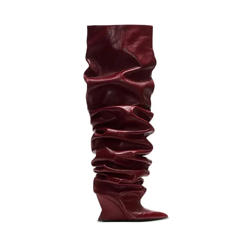 Women's Fashion Pointed Thick Soled Pleated Short Boots, Autumn and Winter Thick Heeled Long Boots, Sexy Runway Women's Boots