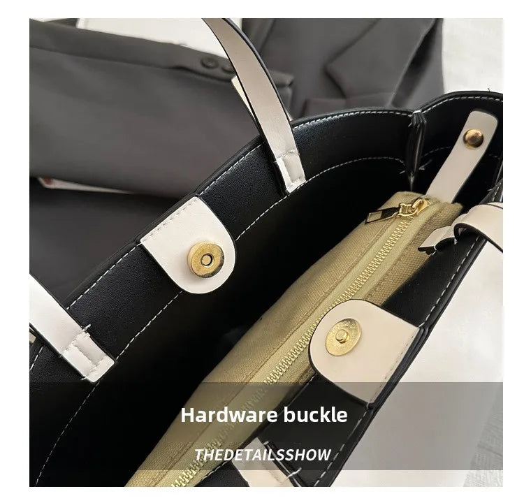 Solid Color Soft Leather Handbag Women Single Shoulder Tote Bag, Large Capacity Commuting Set Handbags Shopping Cross Body Bags