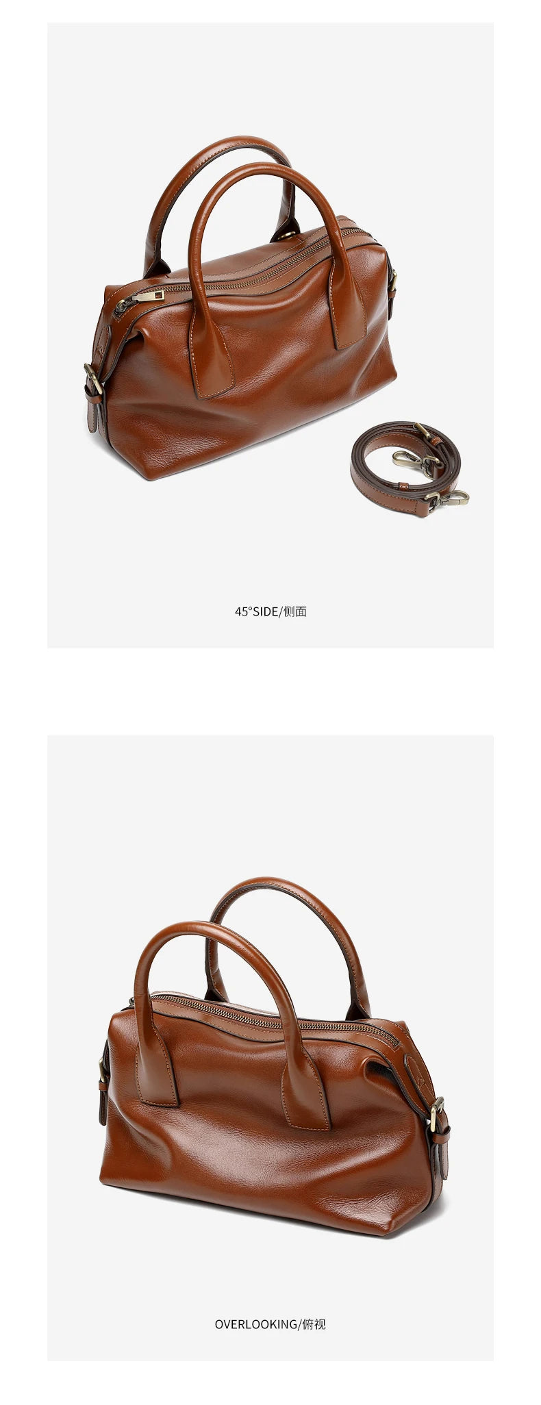 BURMINSA Genuine Cowhide Leather Handbags For Women Retro Pillow Top Handle Bags Bowling Daily Work Crossbody Shoulder Purses