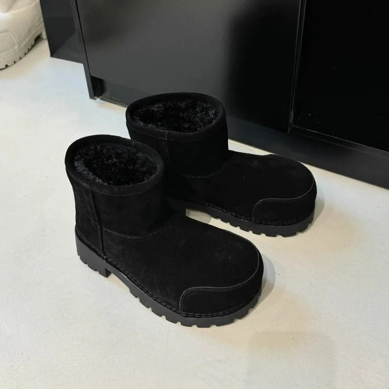 Fashionable Snow Boots Platform Elevating Warm Cotton Shoes Warm Big Head Design Long Boots Ladies All-over Brown Long Boots