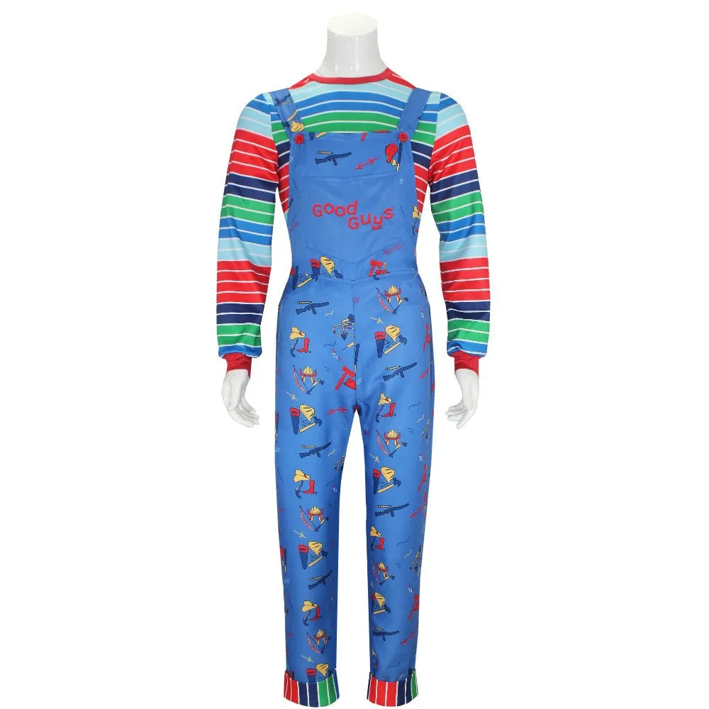 Anime Scary Chucky Cosplay Costume Horror Chucky Cosplay Mask Jumpsuits Halloween Clothing For Kids Men Women Party Costumes