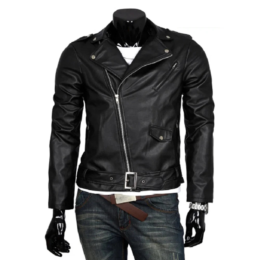 Men Leather Jacket Slim Fit Motorcycle Jacket Zipper Casual Coat Spring Autumn Winter