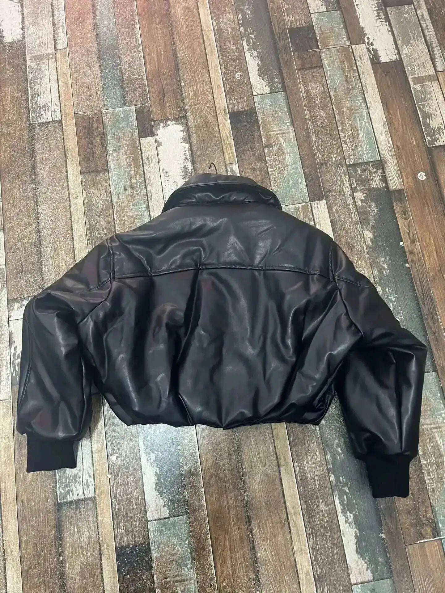 SHENGPALAE Women's Fashion 2026 Autumn Winter New Clothes Solid Color Leather Thicken Warm Female Short Cotton Jacket 5C1437