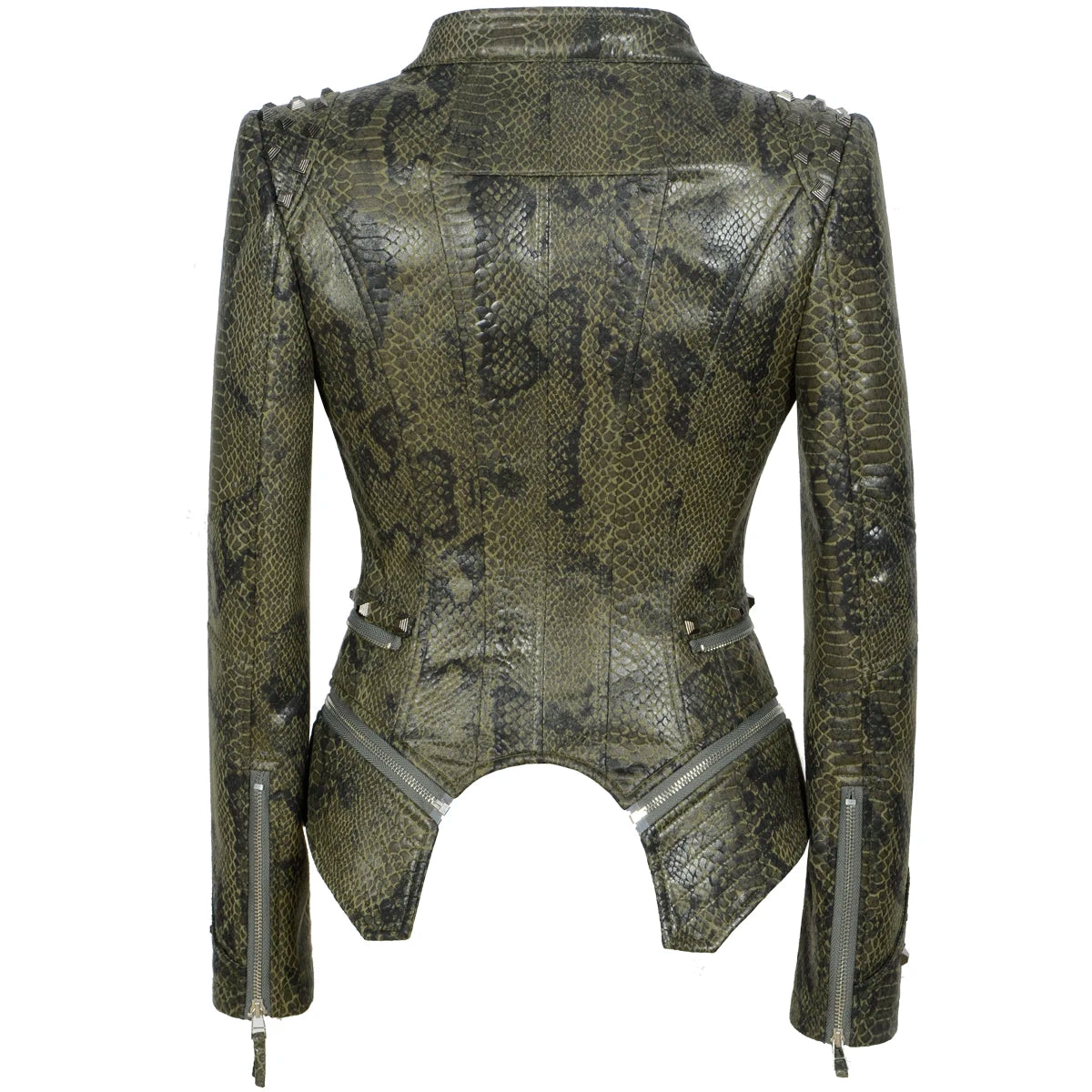 Snake Skin Print PU Women's Winter Jacket Stand Collar Zipper ClothesFashion Casual Pattern Coats Faux Leather Motocycle Top
