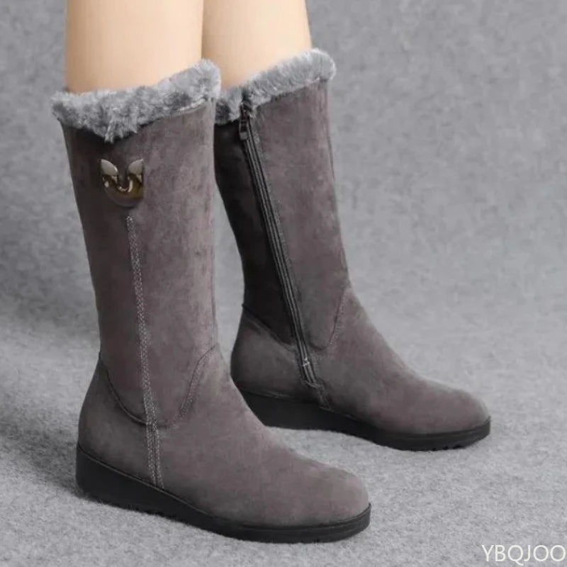 Winter Versatile Snow Boots Women's Thick Fashionable Women's Boots Anti Slip Warm Leisure Comfortable Side Zipper Cotton Boots