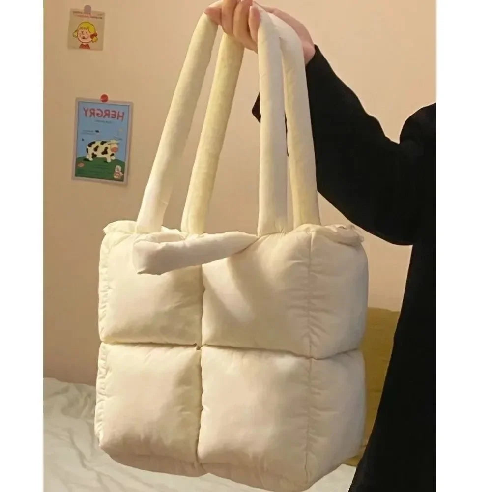 Designer Puffy Shoulder Bag Women Quilted Space Cotton Down Feather Padded Large Capacity Handbag Winter Shopping Tote Bolsas