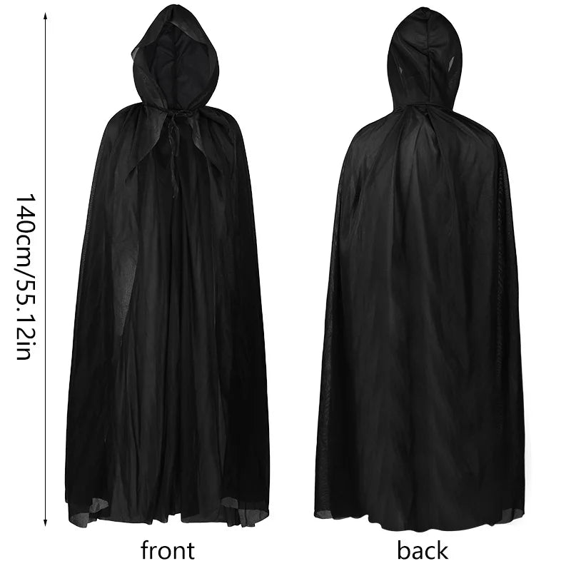 1PC Black Hooded Cloak Set Multiple Styles Halloween Cosplay Cape For Adults & Kids   Halloween Party Supplies