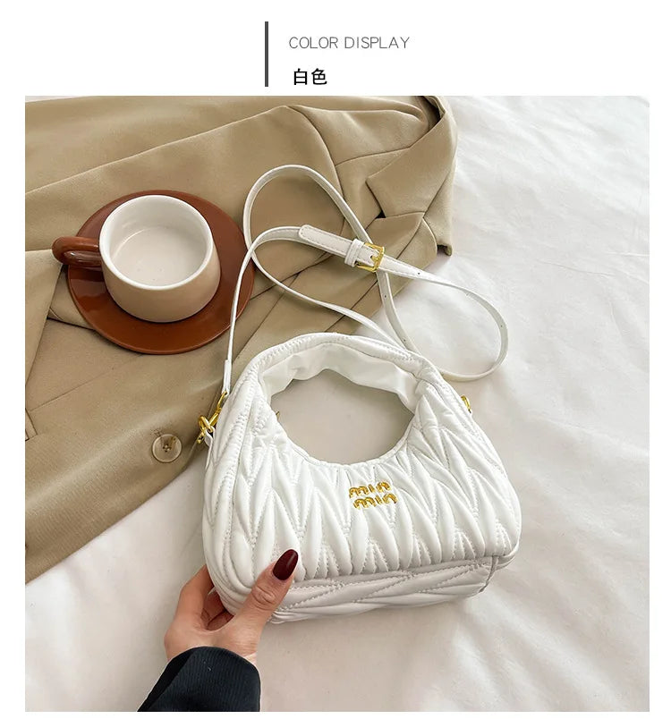 Designer Women Handbags 2025 French Women's Bag Pleated Miu Niche Trendy Handbag Crescent Bag Ins Single Shoulder Crossbody Bag