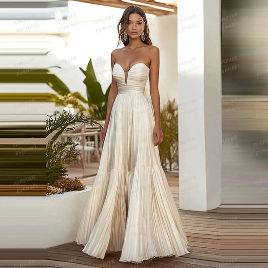 Simple A Line Wedding Dresses Sexy Ruffles Sweetheart Sleeveless Woman's Bride Gowns Formal Elegant Vestidos De Noche Customized