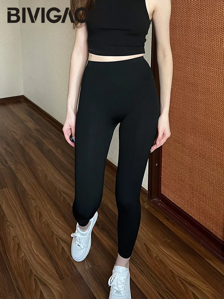 BIVIGAOS Seamless Basic Shark Leggings Women's Fall Winter Thin Fleece Sports Leggings Elastic Warm Fitness Yoga Leggings