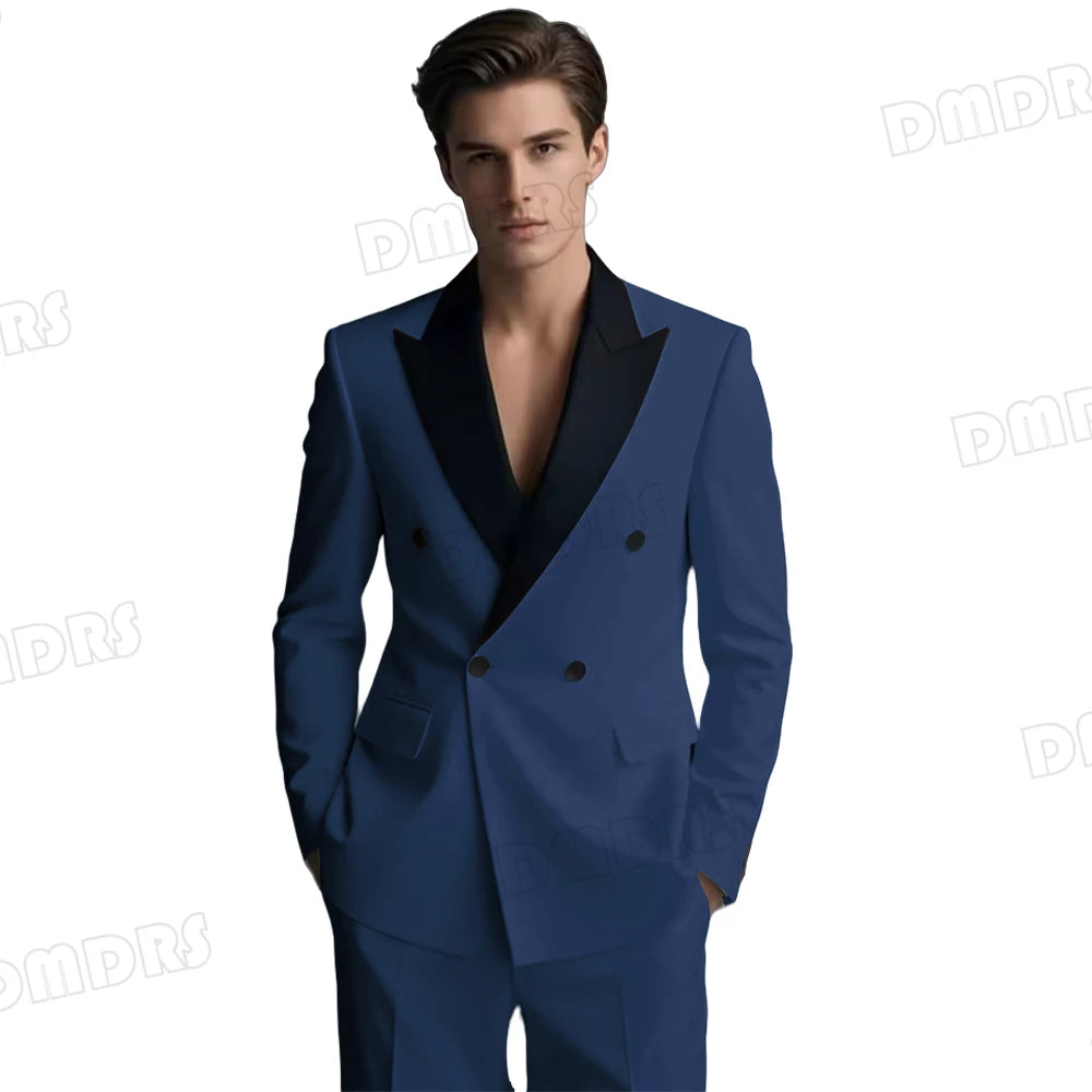 Slim Fitting White Suit Set for Men, Black Collar, 2 Pieces Formal Suits, Wedding Tuxedo, Customized Colors Blazer and Pant Set