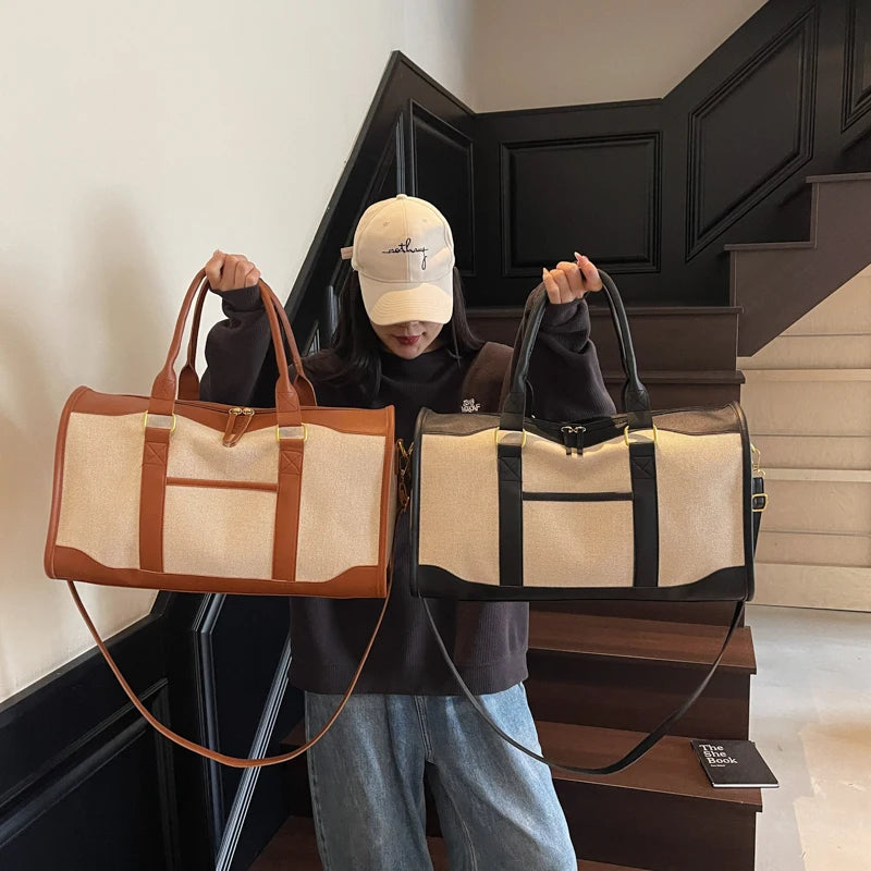 Oversized Travelling Handbags For Women Cotton Fabric Large Capacity Airplane Luggage Bag Simple Fashion Shoulder Crossbody Bags