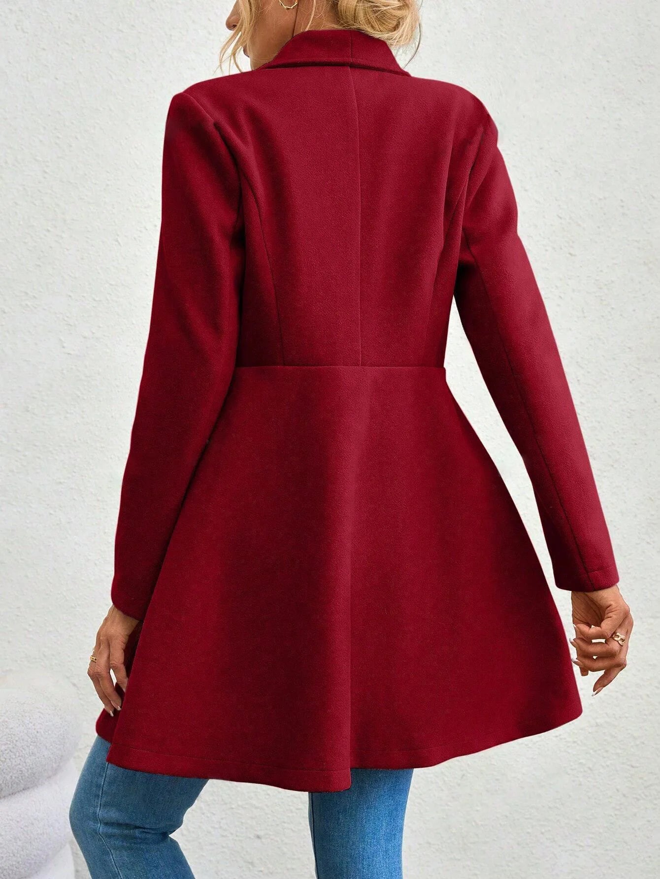 Autumn Winter Women Coat Fashion Solid Color Lapel Collar Single-breasted Slim Fit Female Woolen Coat Mid Length Lady Overcoat