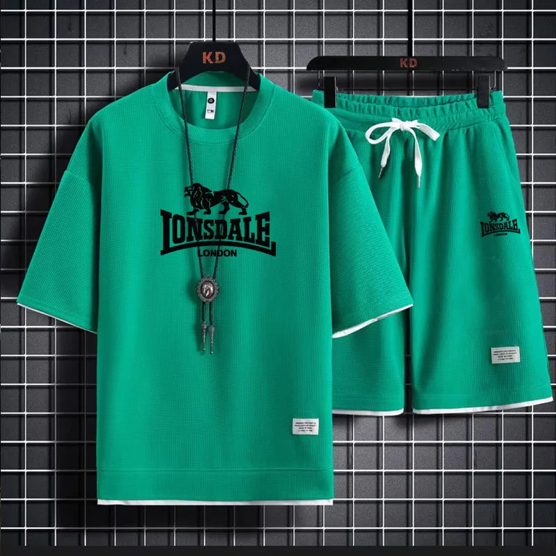 Brand-new summer comfortable men's sportswear, 2026 model fitness casual short-sleeved T-shirt and shorts set, two-piece set