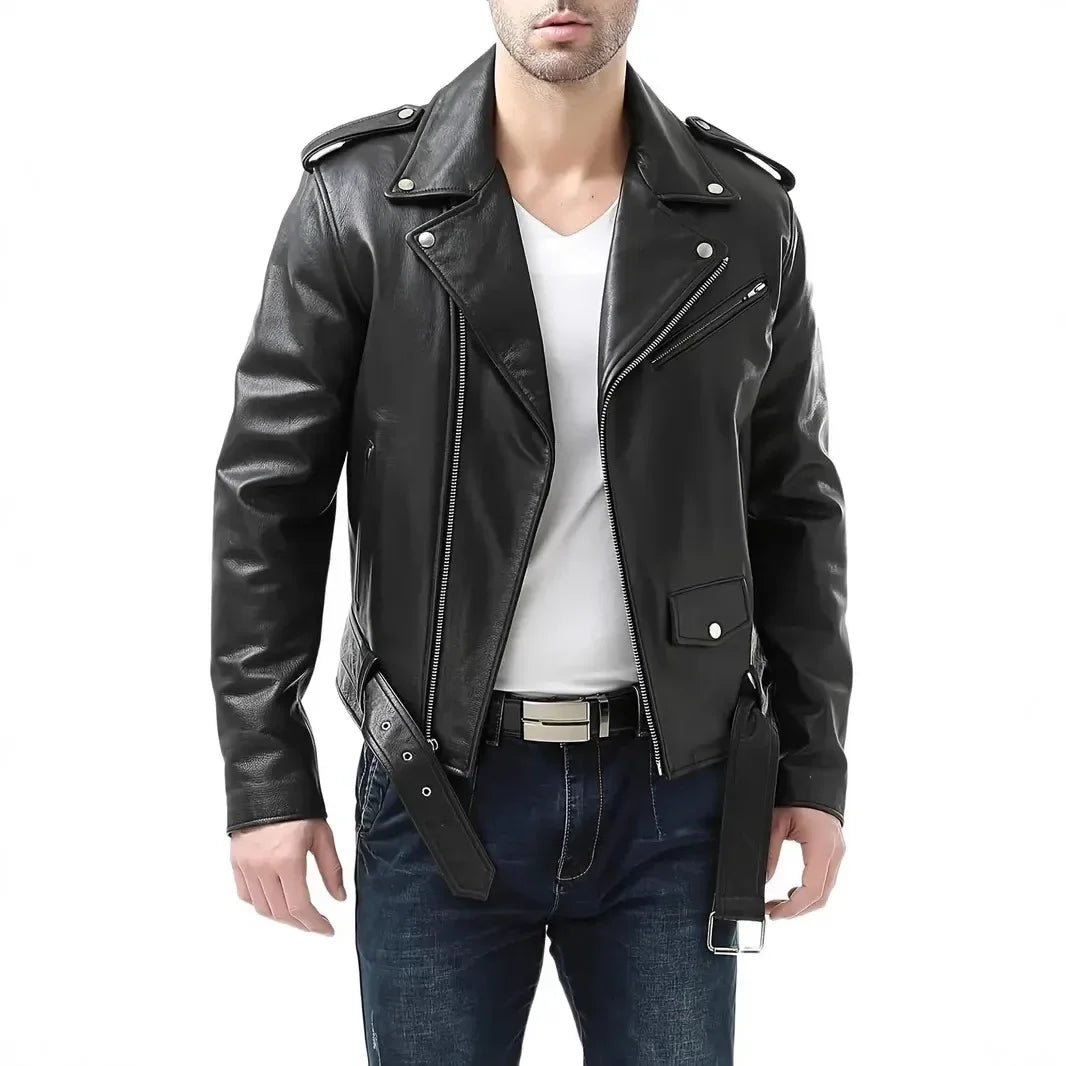 Leather Jacket Business Black Red Men Casual Leather Coats New Men Business Fashion Male Suit Collar Large Size Slim Fit Top