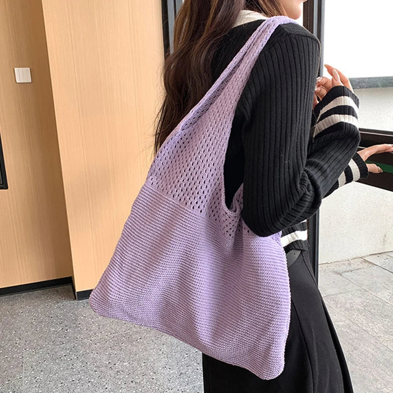 Large Capacity Shoulder Bags Fashion Women Hollow Woven Crochet Bag Knitting Handbags Eco Female Shopping Tote