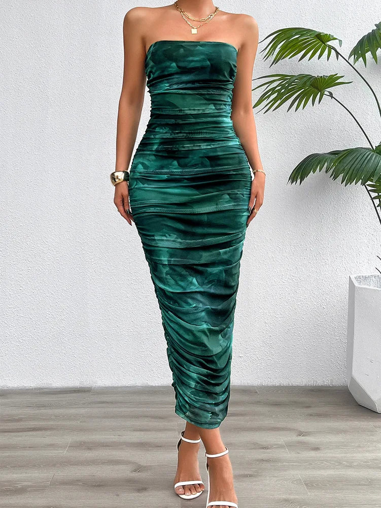 Ele Slim Fit Pure Desire Breast  Dr High Waist Wrap Dr Summer Long Svel Printed Gown for Young Women