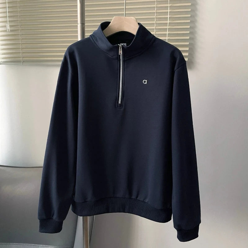 Korean Cotton Loose Fit Sports Pullover Fashion Stand Collar Half-zip Sweatshirt Classic Versatile Autumn Long Sleeves Hoodies