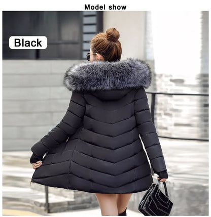 2024 New Wool Collar Hooded Winter Jacket Parkas Women's Jacket Thick Warm Cotton Cushion Down Coat Parka Coat Winter Long Fit D