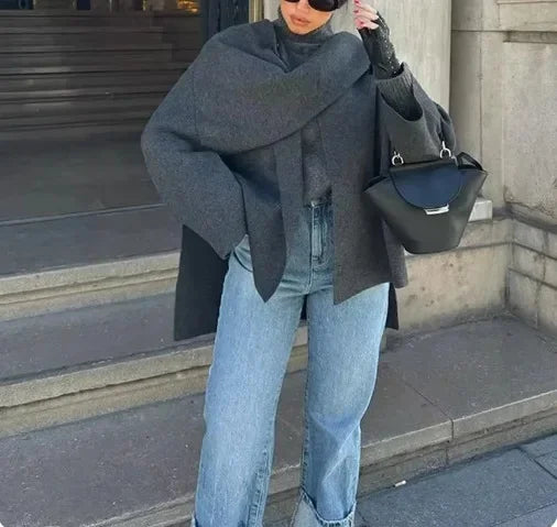 Elegant Short Sleeveless Coat Scarf Collar Comfortable Warmth Lazy Style Autumn Winter New Arrival Women's Jacket Outerwear