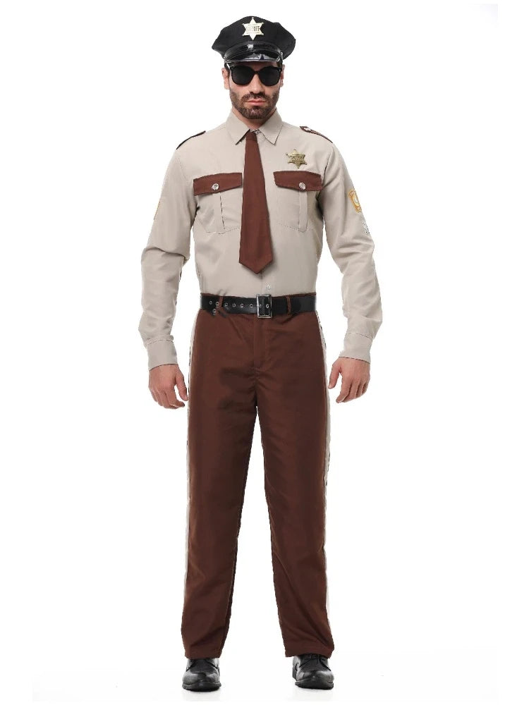 Unisex Sheriff Cosplay Costume Police Uniform Full Set Long Sleeve Halloween Carnival Party Stage Performance Dress Outfits