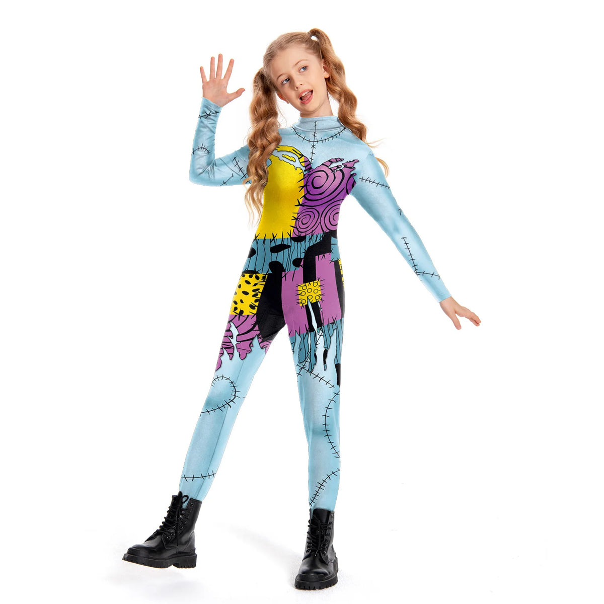 ZAWALAND Halloween Nightmare Sally Printed Cosplay Costume Girls Women Jumpsuit Christmas Cosplay Party Zenti Bodysuit Oufits