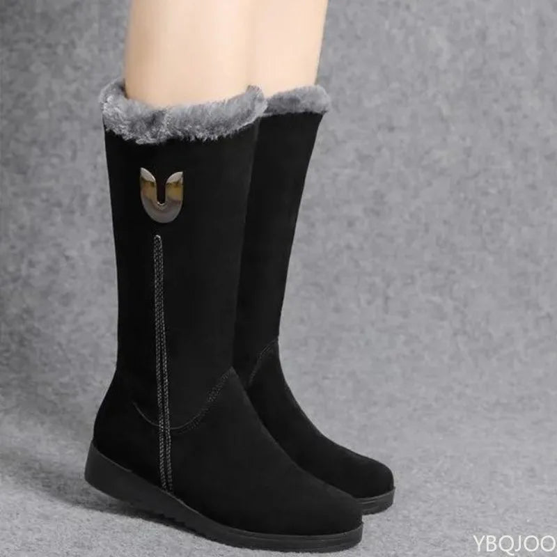 Winter Versatile Snow Boots Women's Thick Fashionable Women's Boots Anti Slip Warm Leisure Comfortable Side Zipper Cotton Boots