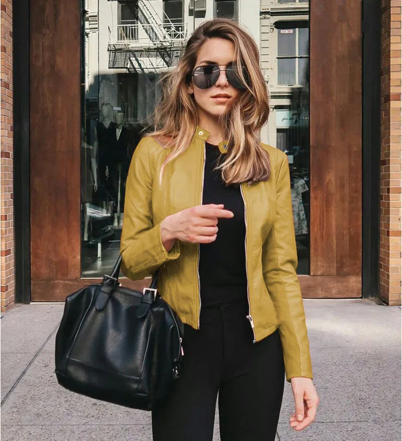 2024 Autumn Winter Women Bike Coat PU Leather Outwear Zipper Outfit Wome Fashion Female Large Size Slim Street Jacket Coat