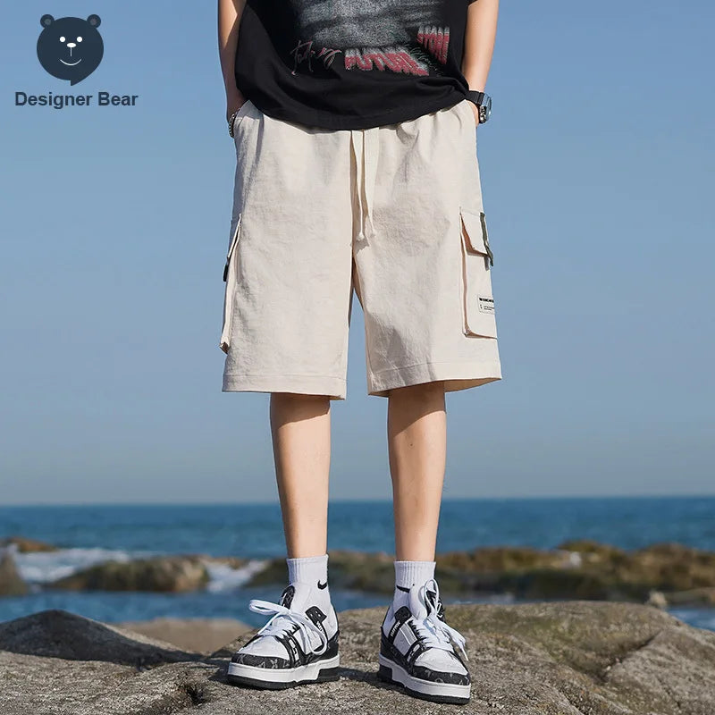Brand Clothing Summer Men's Cargo Shorts Casual Baggy Multi-Pocket Drawstring Streetwear Sports Knee Length Bermuda Board Short