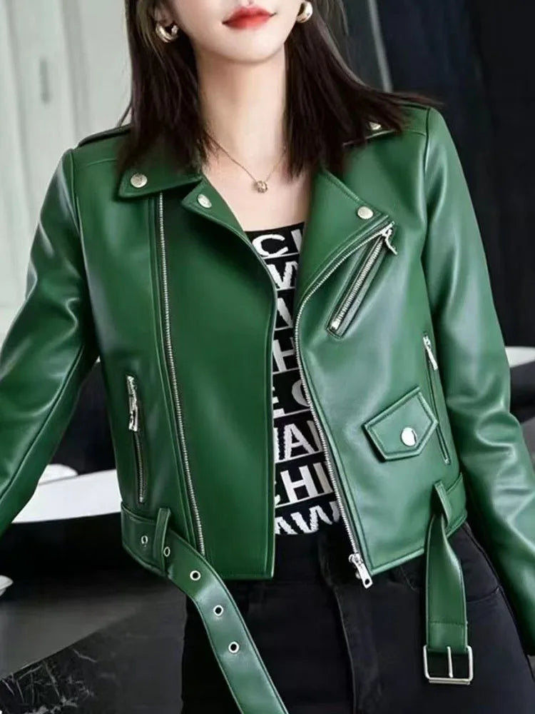 2026 autumn winter new women's PU leather jacket locomotive suit Maillard lapel large size women's leather jacket jacket women