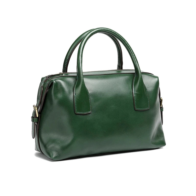 BURMINSA Genuine Cowhide Leather Handbags For Women Retro Pillow Top Handle Bags Bowling Daily Work Crossbody Shoulder Purses