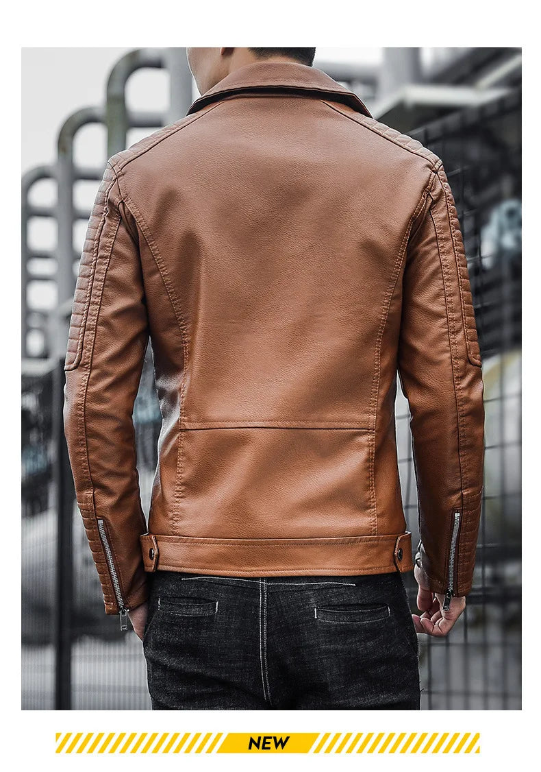 Male Slim Fit Pu Leather Coats Mens Motorcycle Jackets Black Outwear Leather Coats Man High Quality Business Leather Jacket