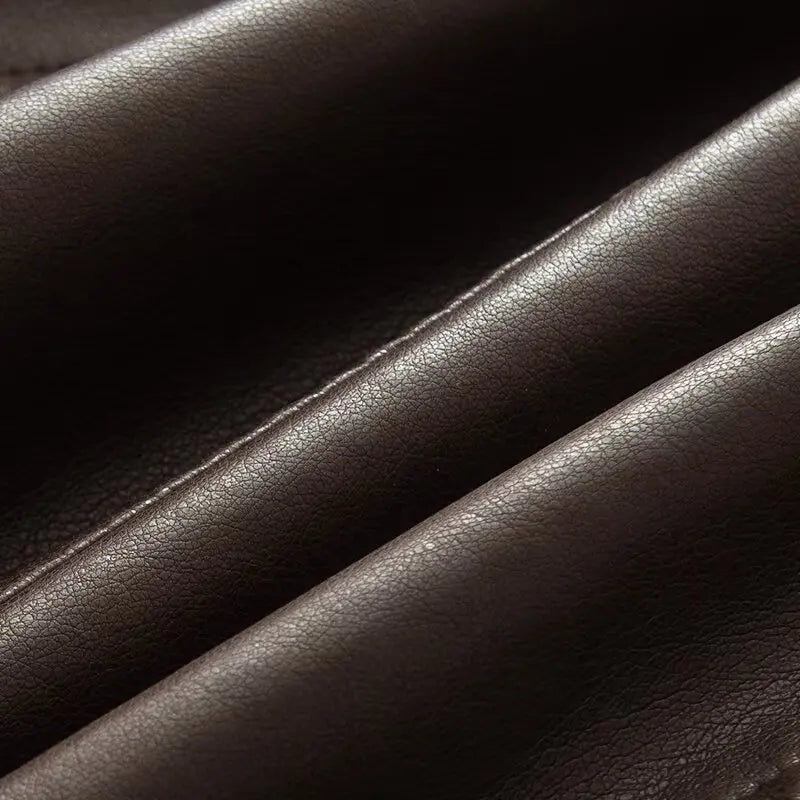 New Fall Winter High Street Warm Brown Zipper Pu Leather Jacket Women Casual Lapel Elastic Waist Cinching Coat Outwear Clothes