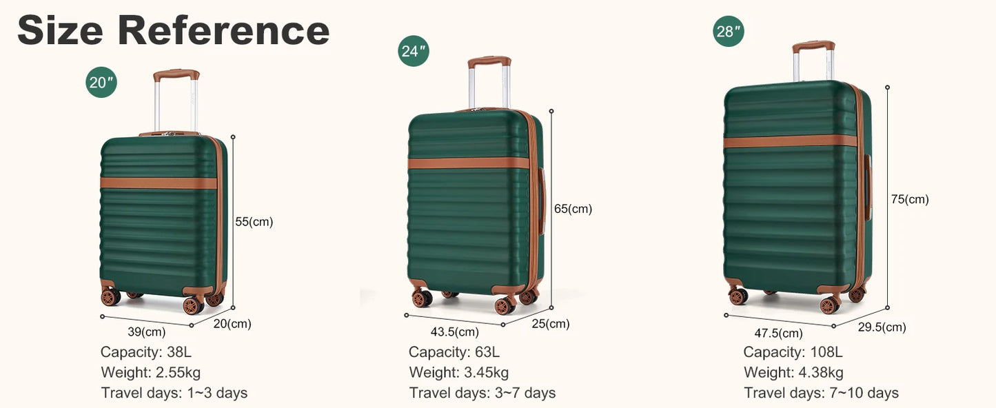 KONO ABS + PC hard case with 4 wheels, TSA lock trolley hand luggage/suitcase (55/65/75cm)