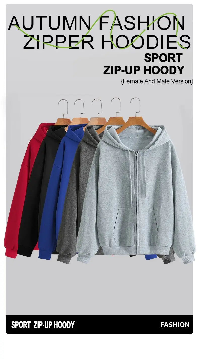 Womens Solid Color Zipper Hoodies Autumn Casual Sportswear Trendy Comfortable Long Sleeved All-Match Pocket Ziop-UP Hoody