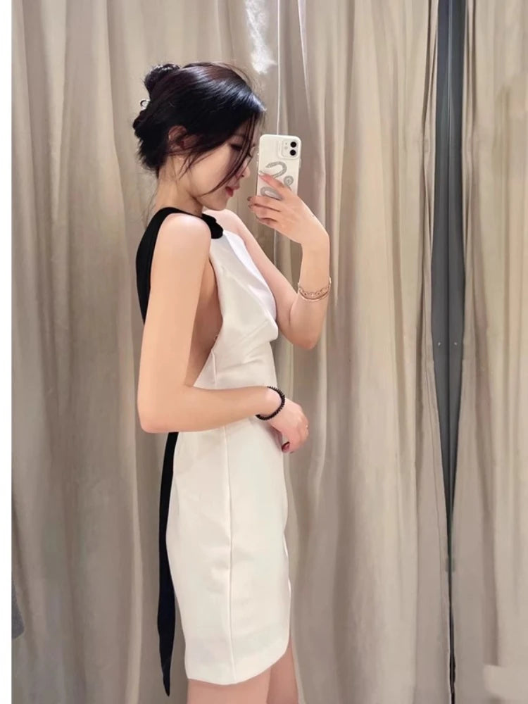 Women's Dress 2025 Halter White Mini Dress Off Shoulder Elegant Party Dresses Woman Summer Backless Short Dresses Vestidos Sexy