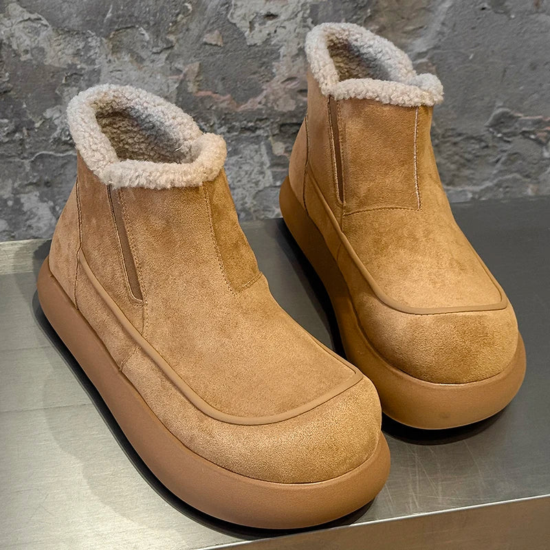 European  American High-end New Frosted Big Toe Thick Soled Snow Boots Youth Warm Plush Boots Retro Casual Lazy Boots