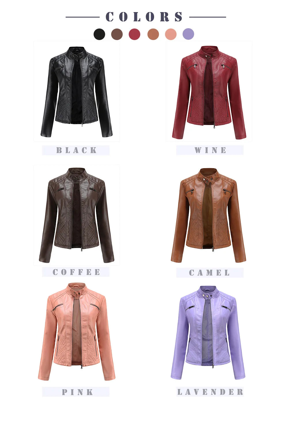 Ladies casual stand-up collar jacket Slim models women's spring and autumn solid color women's leather jacket