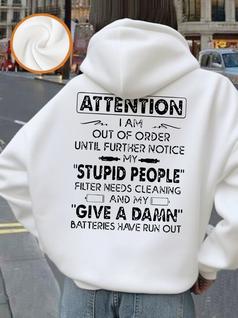 Attention Funny Phrases Prints Hoodies Women Winter Fleece Warm Pullover Loose Pocket Sweatshirt Casual Sporty Woman Clothes
