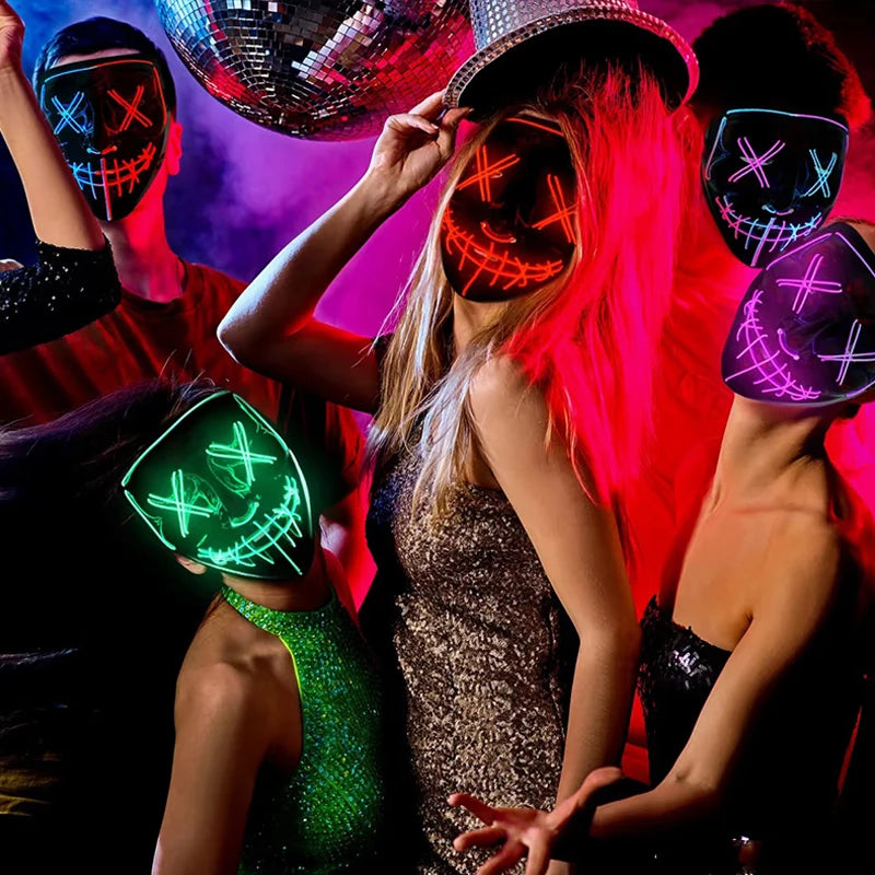 Wireless Halloween Neon LED Purge Mask Masque Masquerade Party Masks Light Grow in the Dark Horror Mask Glowing Masker