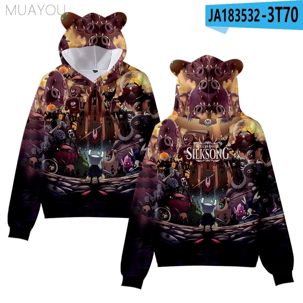 Hollow Knight Silksong kids hoodies Sweatshirts 3D Printed Cat's Ears Anime Casual Pullovers Men Women hoodie