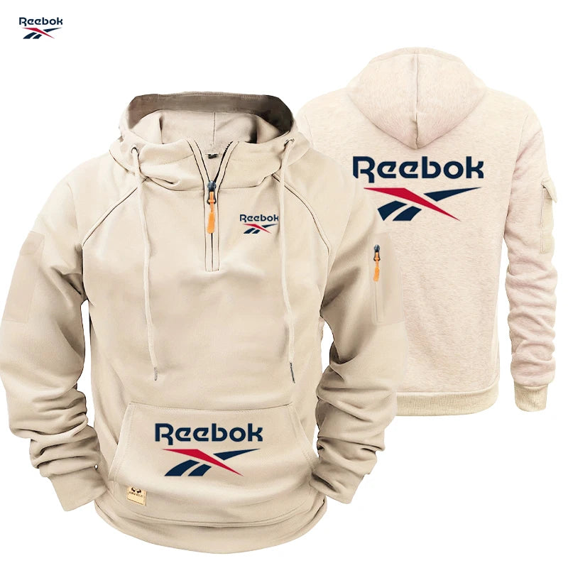 2026 Reebok Men's Winter-Spring Hoodie - Loose Fit Sports Hoodie with Zipper, Long Sleeve, Multiple Pockets - Comfortable Street