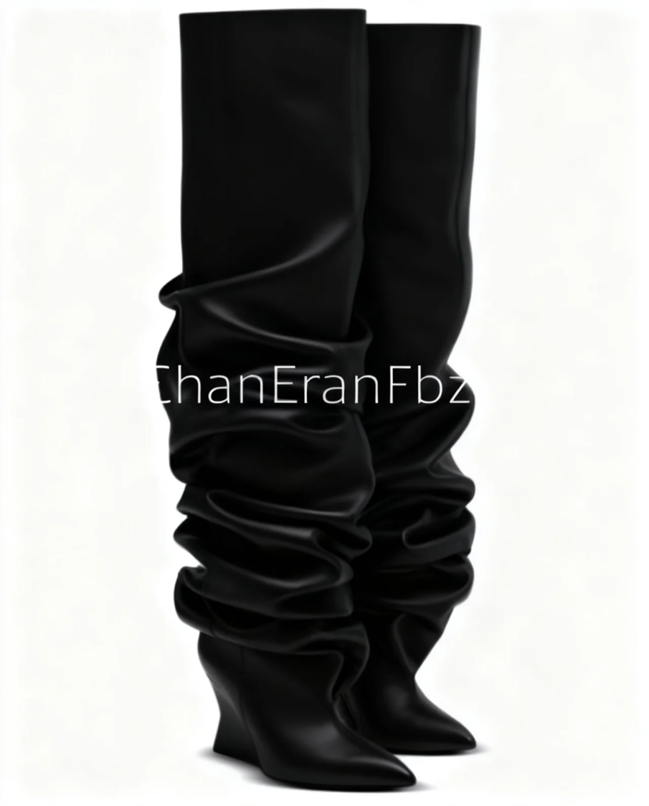 Women's Fashion Pointed Thick Soled Pleated Short Boots, Autumn and Winter Thick Heeled Long Boots, Sexy Runway Women's Boots