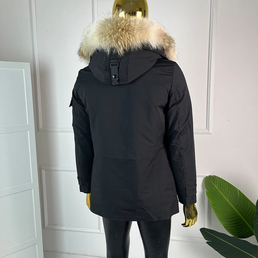 Winter Mens Outerwear Mens Fur Coat Detachable Real Coyote Fur Collar Rabbit Fur Liner Hooded Parka Fashion High Quality