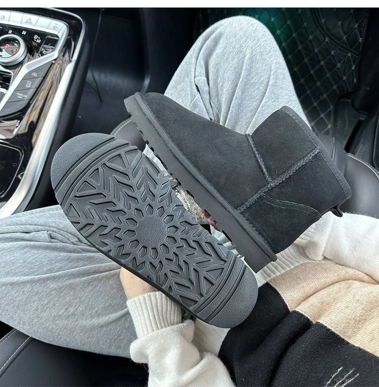 5854 men's and women's sheepskin and wool snow boots, integrated fur and leather, winter thick and warm women's boots
