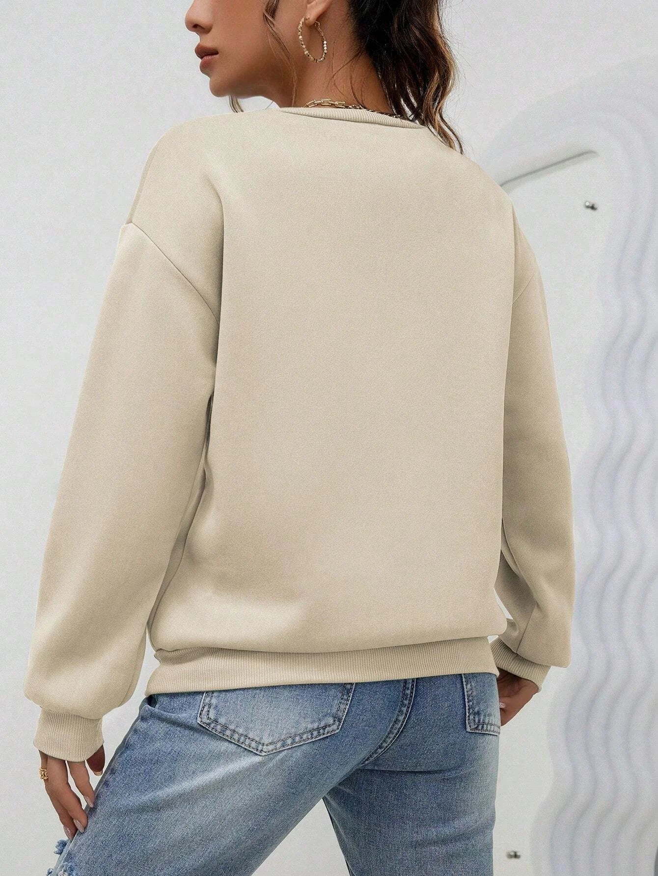 Simple Heart Pattern Printing Sweatshirts For Womens Casual Comfortable Crewneck Hoodies Loose Fleece Warm Sportswear Clothes