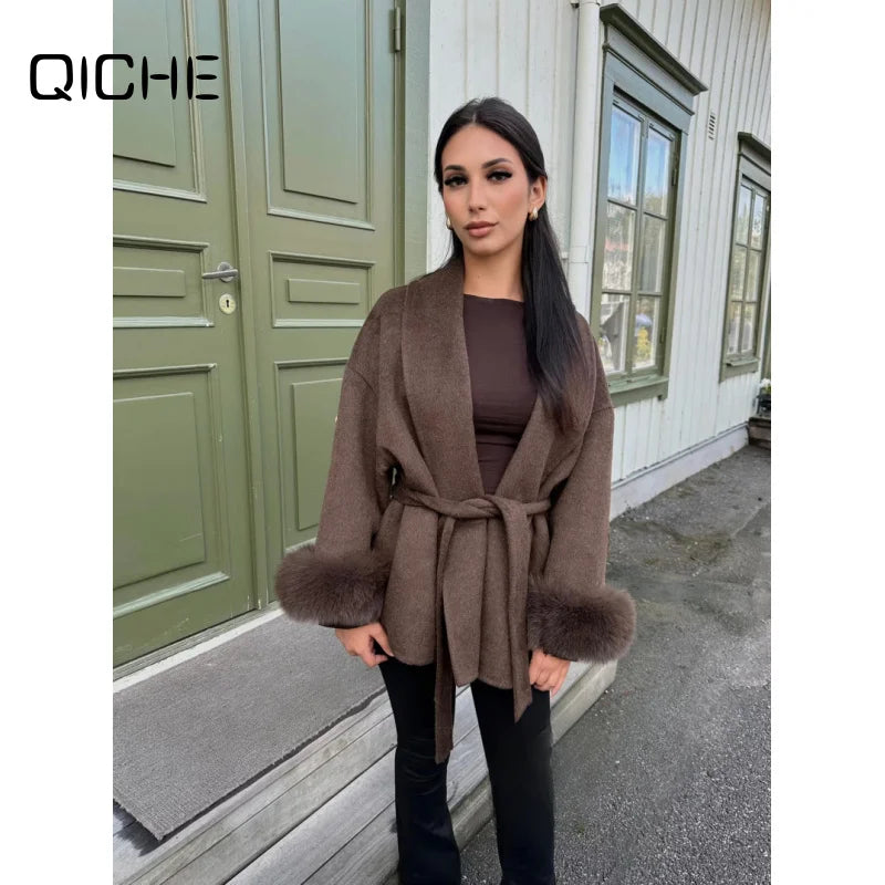 QICHE High‑End Wool‑Blend Women Outerwear Chic Fashion Jacket For European‑Vibe Ladies Autumn‑Winter New Arrival