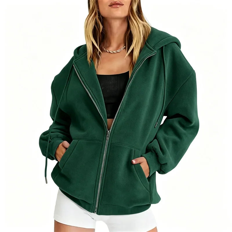 Spring Autumn Winter Fashion Zipper Hoodies Women Cardigan Coat Daily Long Sleeve Tops Versatile Casual Hoodies Women Sweatshirt